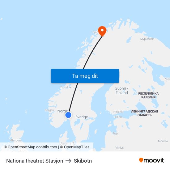 Nationaltheatret Stasjon to Skibotn map