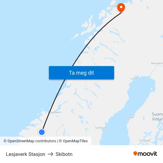 Lesjaverk Stasjon to Skibotn map