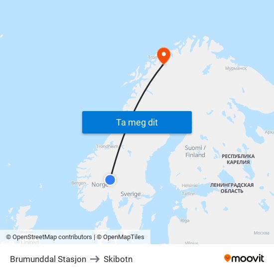 Brumunddal Stasjon to Skibotn map
