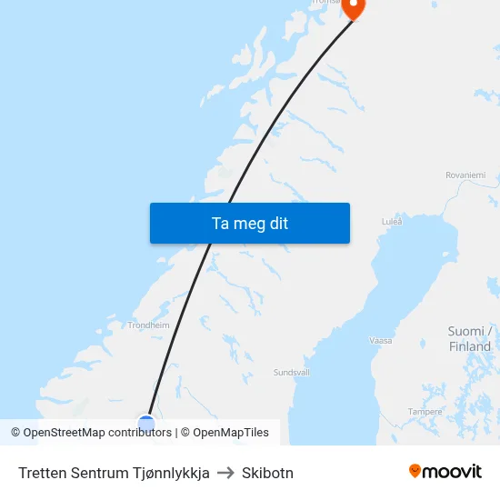 Tretten Sentrum Tjønnlykkja to Skibotn map