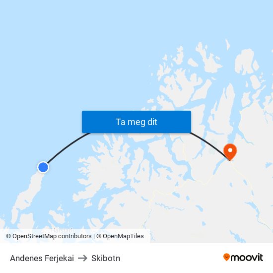 Andenes Ferjekai to Skibotn map