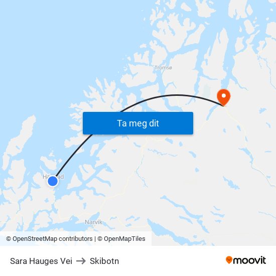 Sara Hauges Vei to Skibotn map