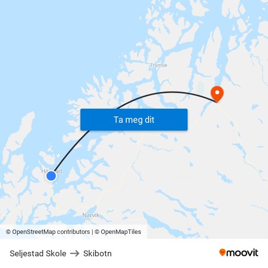 Seljestad Skole to Skibotn map