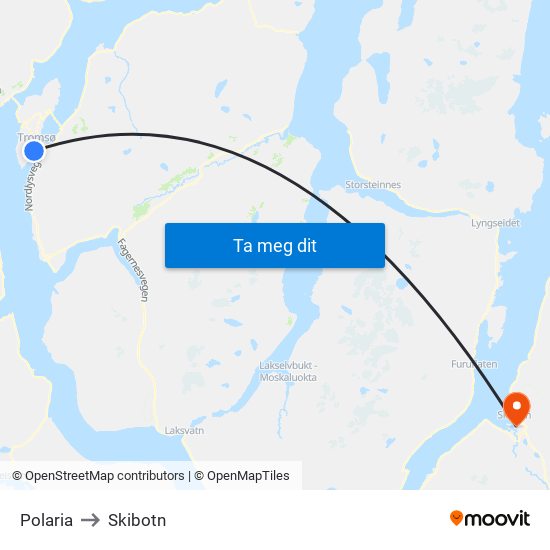 Polaria to Skibotn map