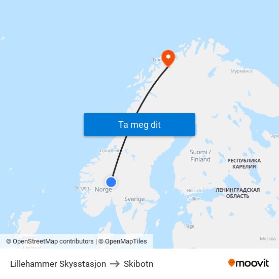 Lillehammer Skysstasjon to Skibotn map