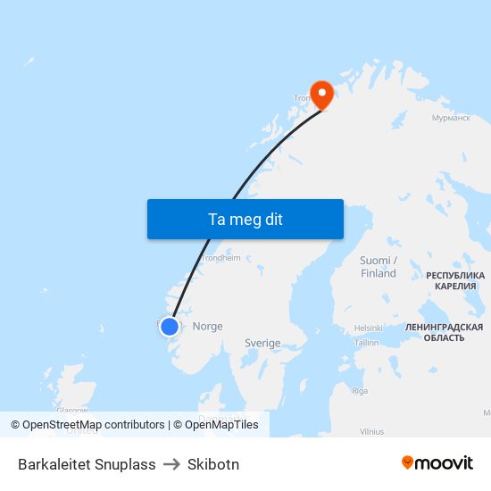 Barkaleitet Snuplass to Skibotn map