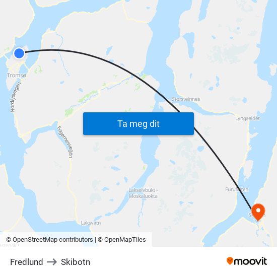Fredlund to Skibotn map