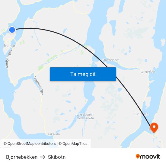 Bjørnebekken to Skibotn map