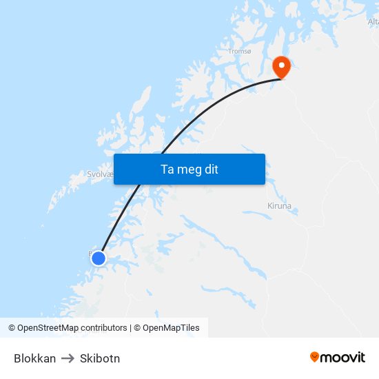 Blokkan to Skibotn map