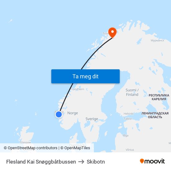 Flesland Kai Snøggbåtbussen to Skibotn map