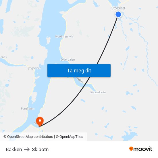 Bakken to Skibotn map