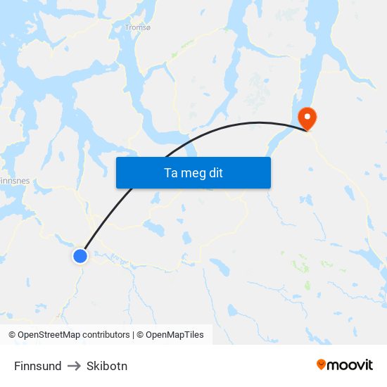 Finnsund to Skibotn map