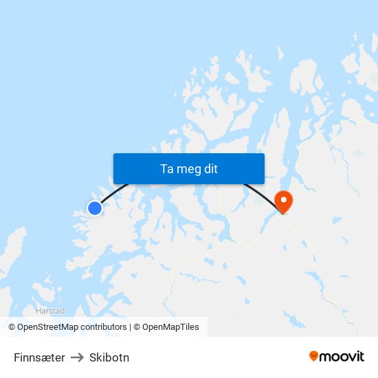 Finnsæter to Skibotn map