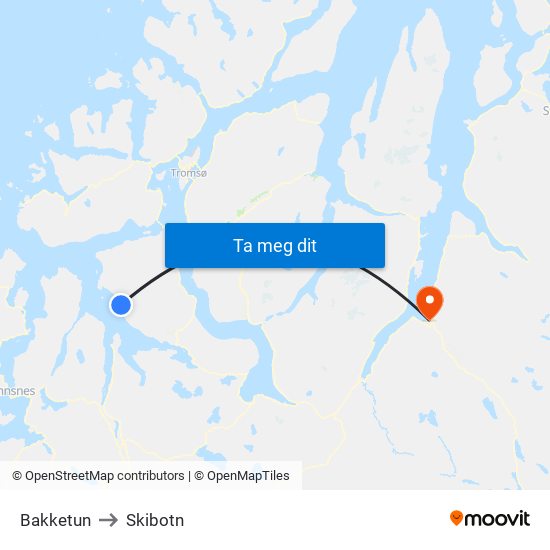 Bakketun to Skibotn map