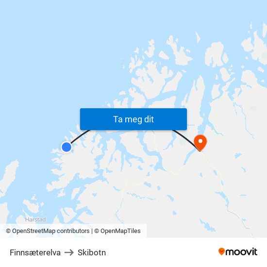 Finnsæterelva to Skibotn map