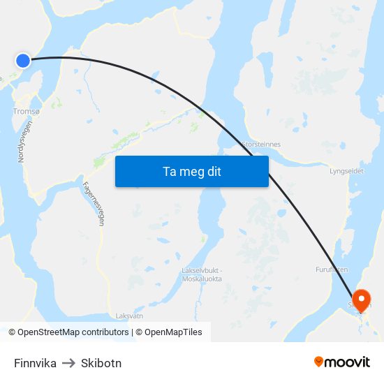 Finnvika to Skibotn map