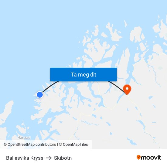 Ballesvika Kryss to Skibotn map