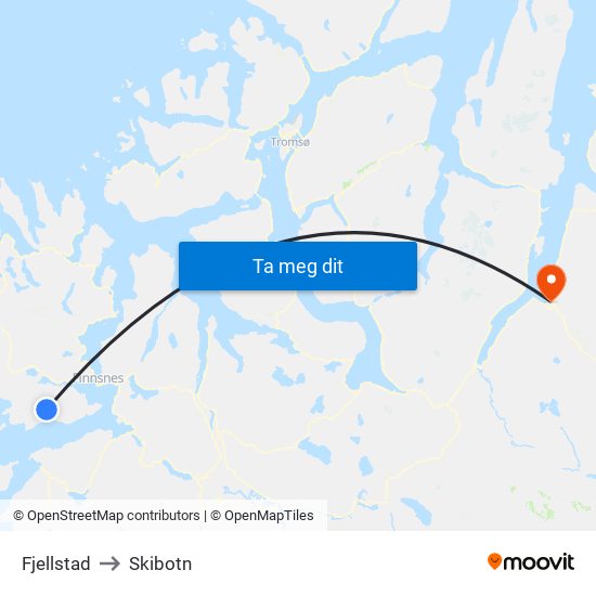 Fjellstad to Skibotn map