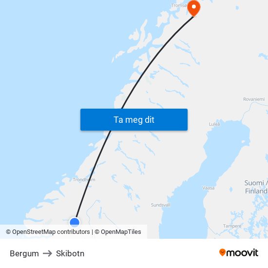 Bergum to Skibotn map