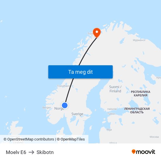 Moelv E6 to Skibotn map