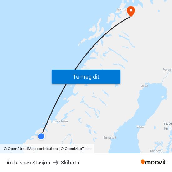 Åndalsnes Stasjon to Skibotn map