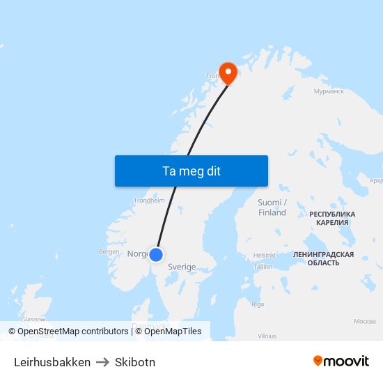 Leirhusbakken to Skibotn map