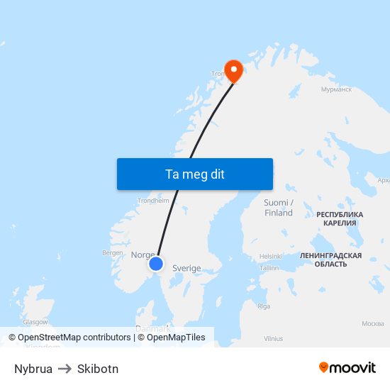 Nybrua to Skibotn map