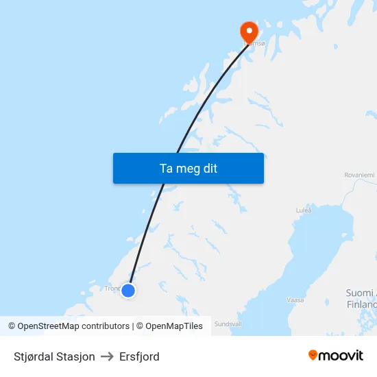 Stjørdal Stasjon to Ersfjord map