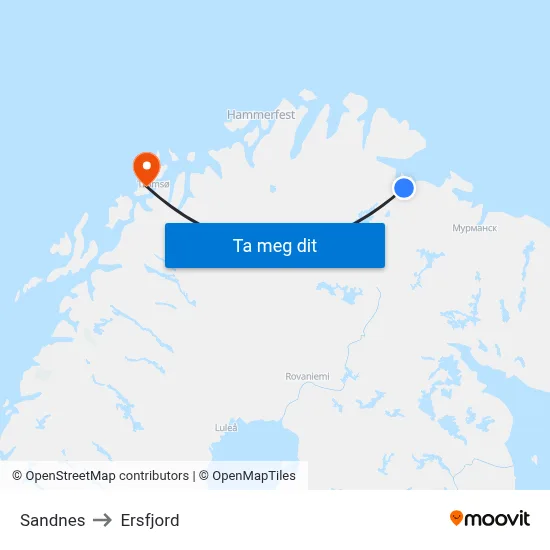 Sandnes to Ersfjord map