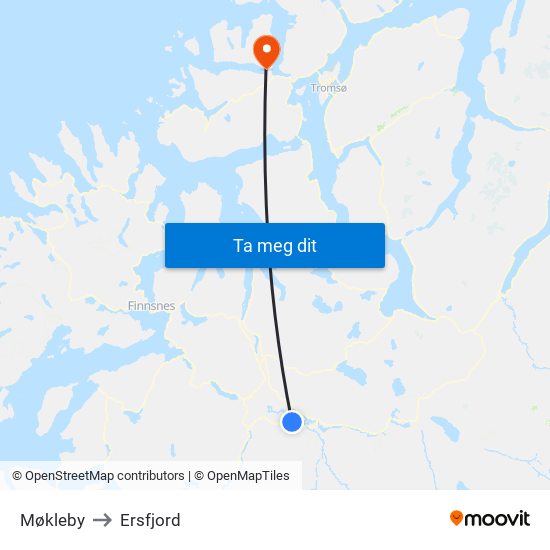 Møkleby to Ersfjord map