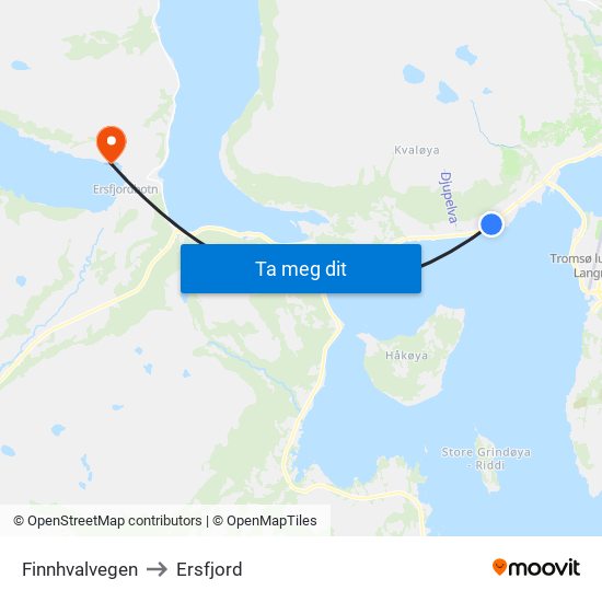 Finnhvalvegen to Ersfjord map