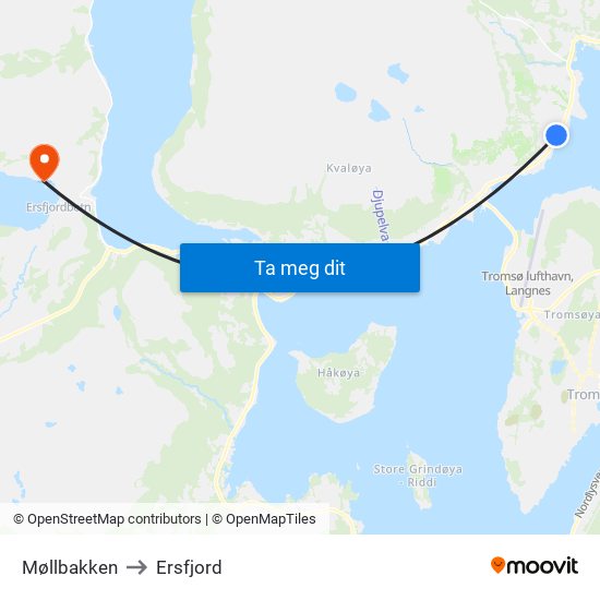 Møllbakken to Ersfjord map