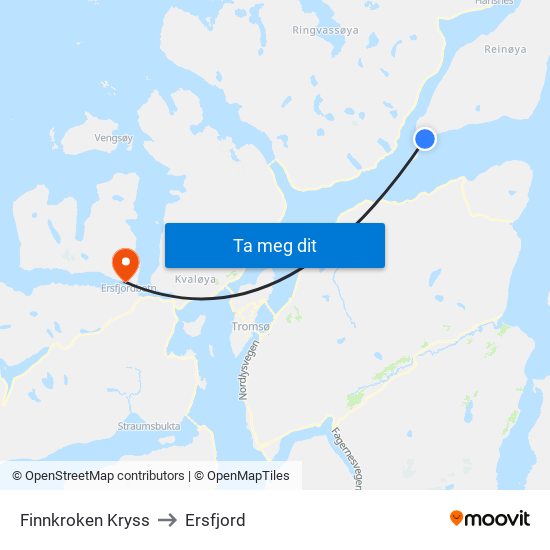 Finnkroken Kryss to Ersfjord map