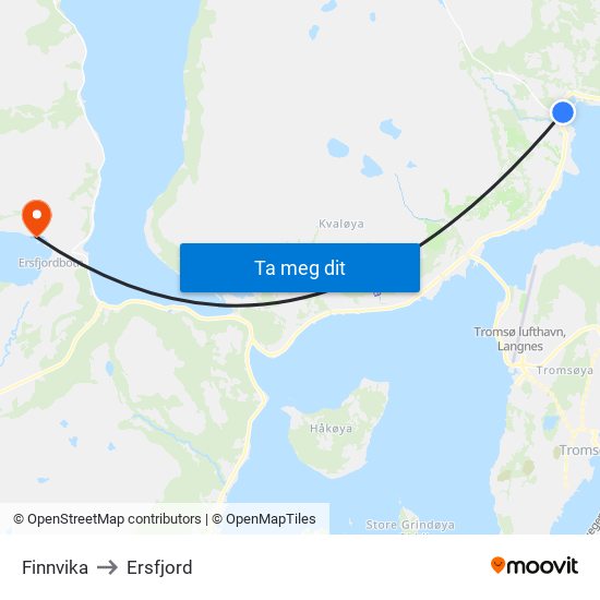 Finnvika to Ersfjord map