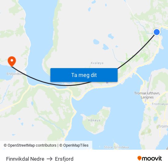 Finnvikdal Nedre to Ersfjord map