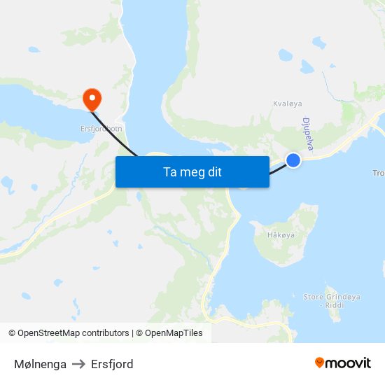 Mølnenga to Ersfjord map
