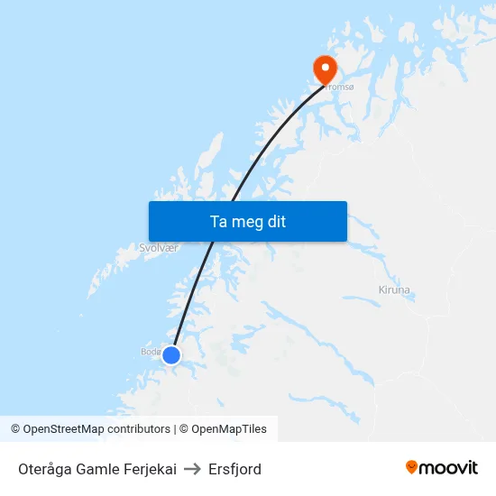 Oteråga Gamle Ferjekai to Ersfjord map