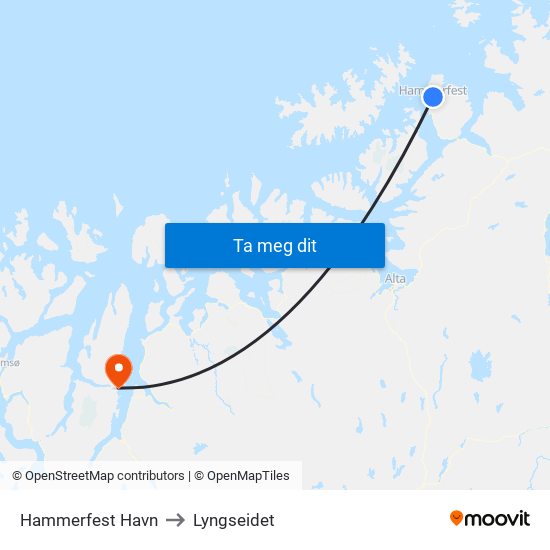 Hammerfest Havn to Lyngseidet map