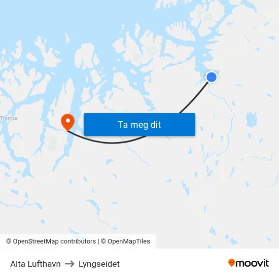 Alta Lufthavn to Lyngseidet map