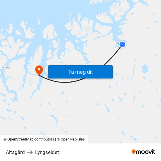 Altagård to Lyngseidet map