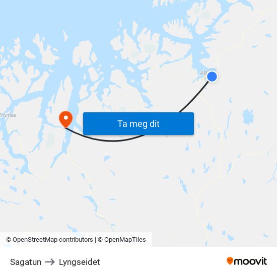Sagatun to Lyngseidet map