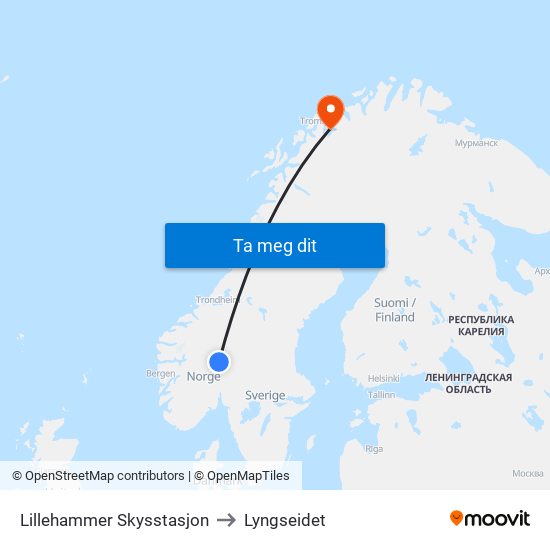 Lillehammer Skysstasjon to Lyngseidet map