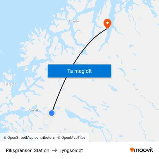 Riksgränsen Station to Lyngseidet map