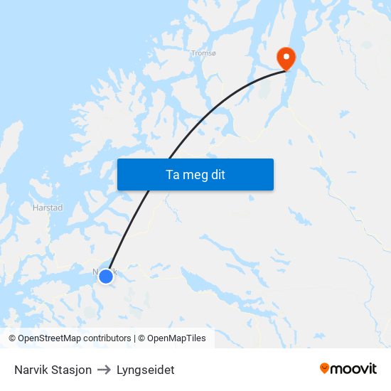 Narvik Stasjon to Lyngseidet map