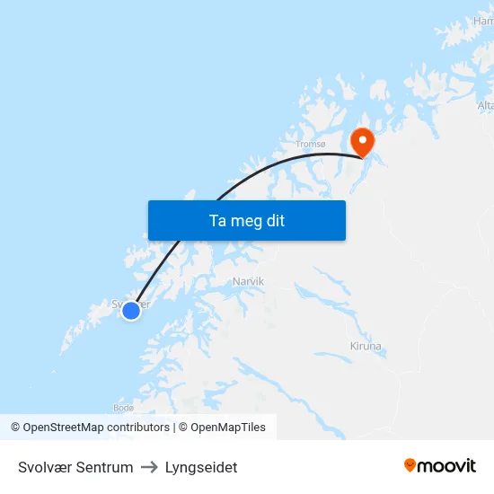 Svolvær Sentrum to Lyngseidet map