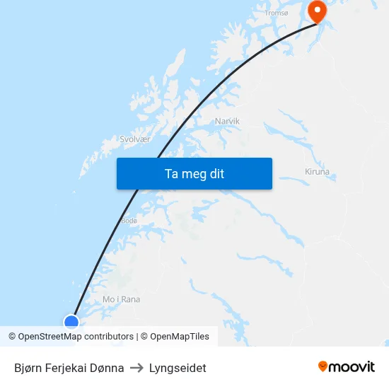 Bjørn Ferjekai Dønna to Lyngseidet map