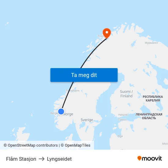 Flåm Stasjon to Lyngseidet map