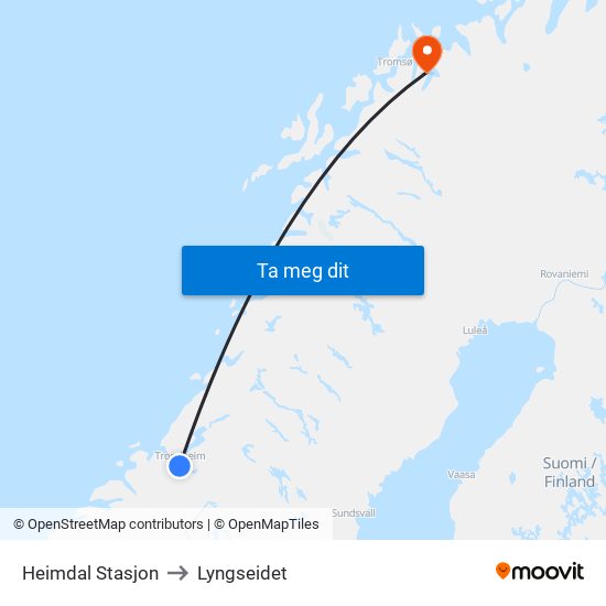 Heimdal Stasjon to Lyngseidet map