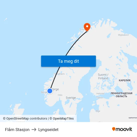 Flåm Stasjon to Lyngseidet map