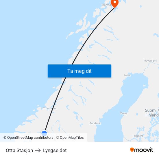 Otta Stasjon to Lyngseidet map